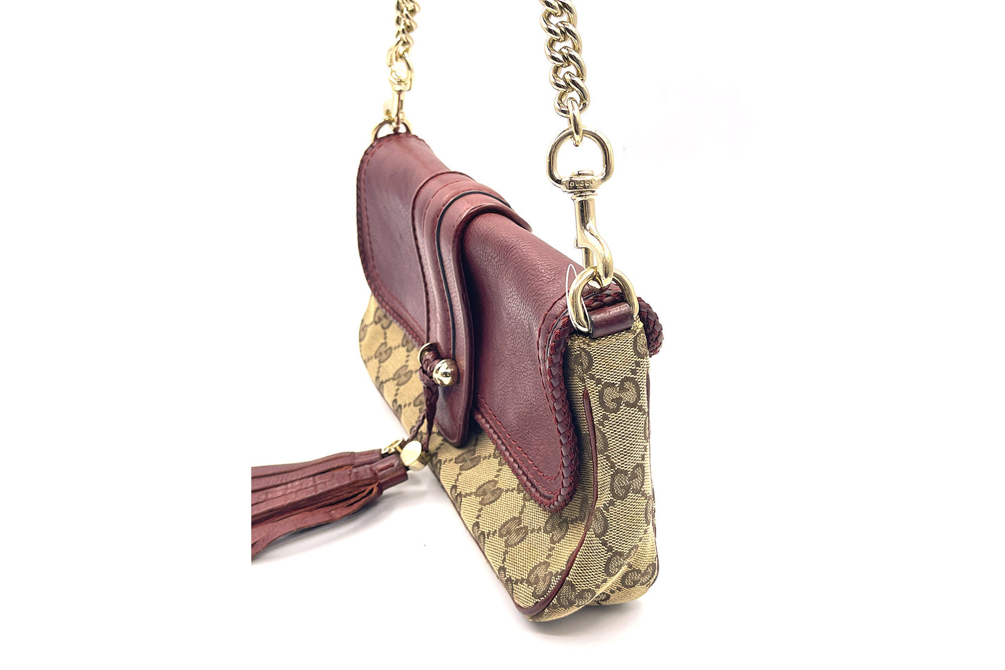 Gucci Brown GG Canvas & Burgundy Leather Marrakech Chain Shoulder Bag