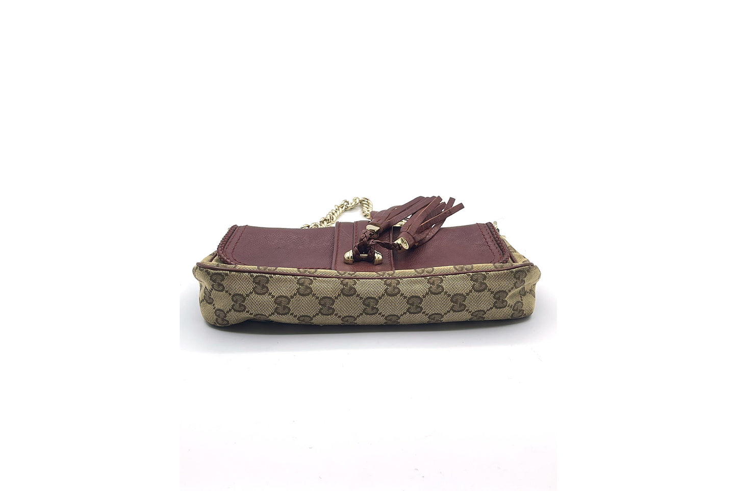 Gucci Brown GG Canvas & Burgundy Leather Marrakech Chain Shoulder Bag