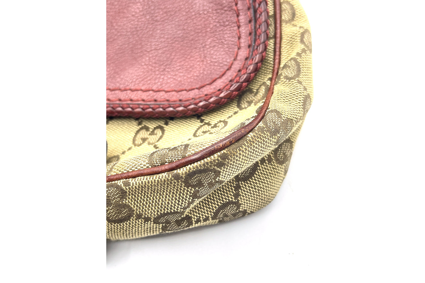 Gucci Brown GG Canvas & Burgundy Leather Marrakech Chain Shoulder Bag