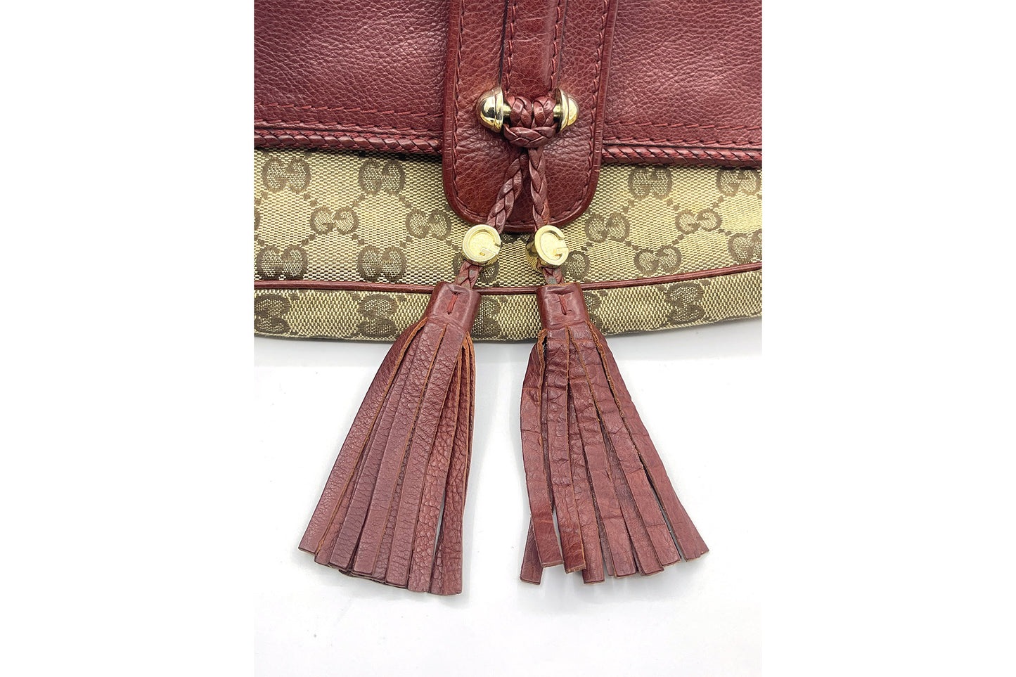 Gucci Brown GG Canvas & Burgundy Leather Marrakech Chain Shoulder Bag