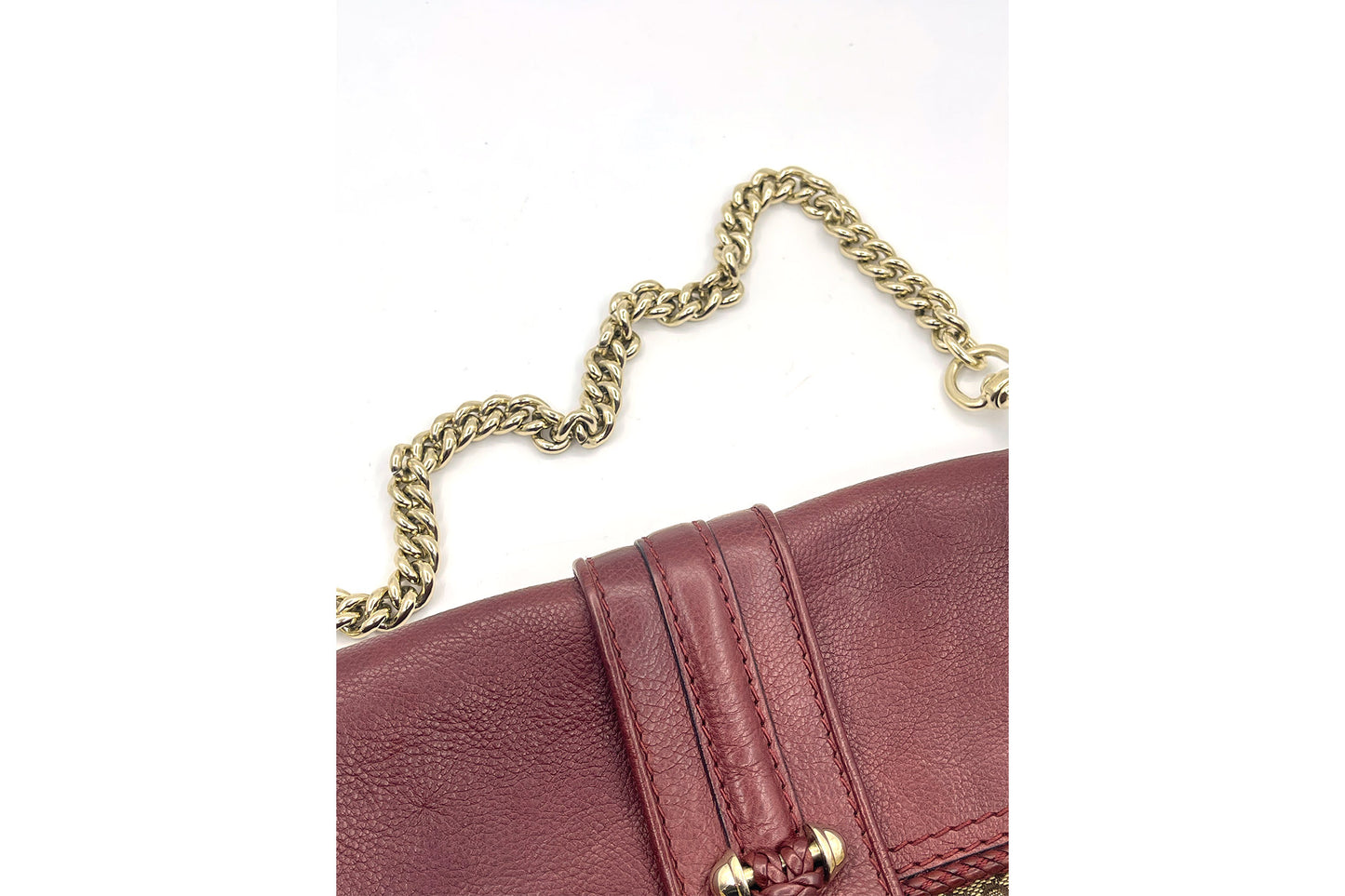 Gucci Brown GG Canvas & Burgundy Leather Marrakech Chain Shoulder Bag