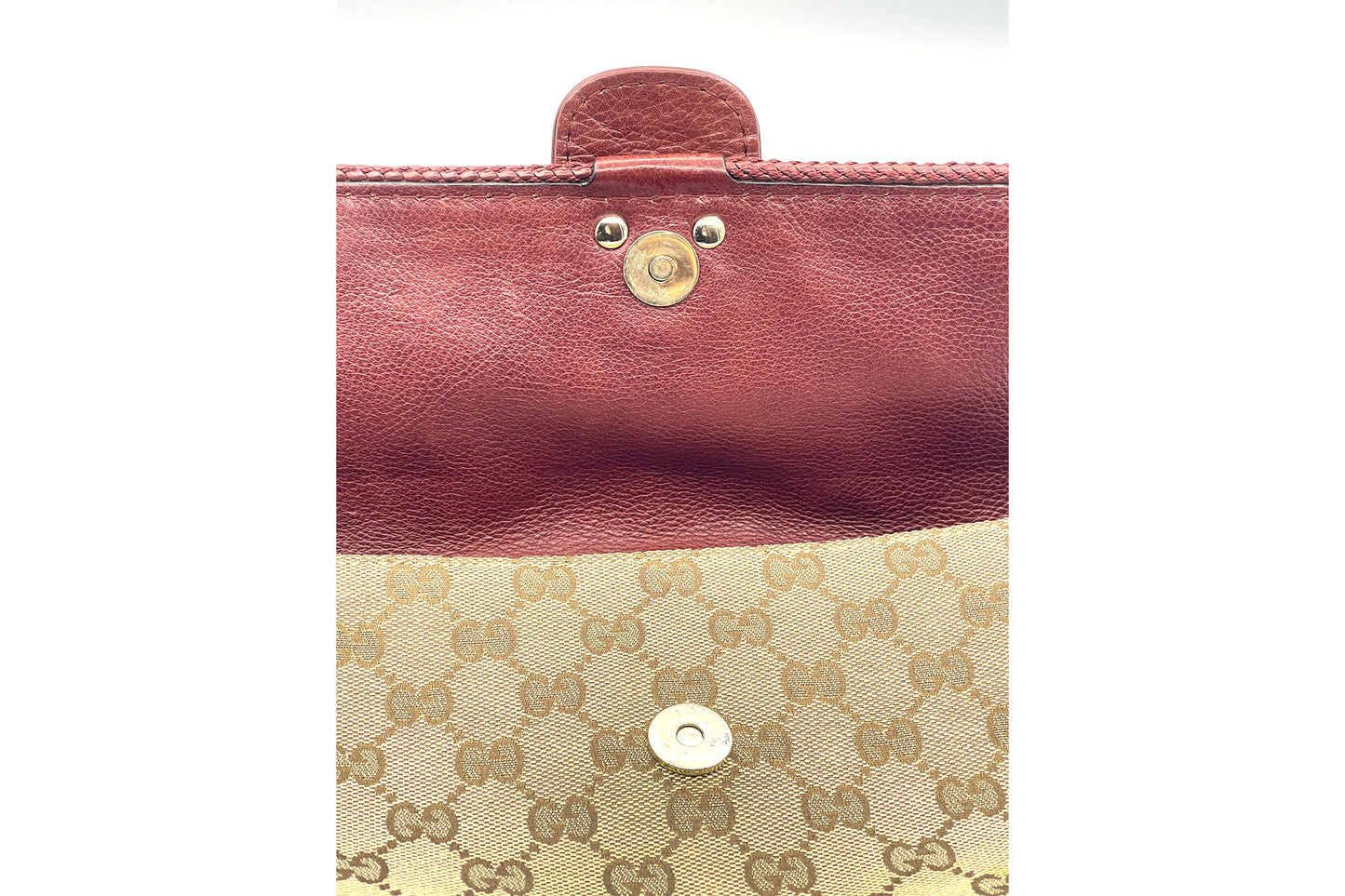 Gucci Brown GG Canvas & Burgundy Leather Marrakech Chain Shoulder Bag