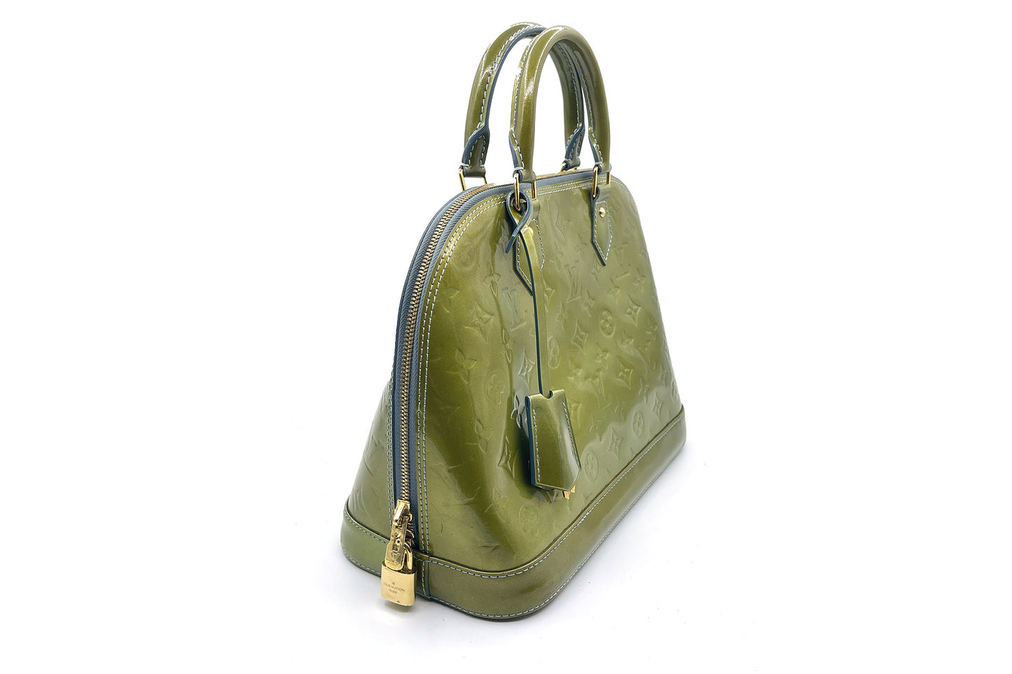 Louis Vuitton Alma Bb Olive Green Vernis Satchel
