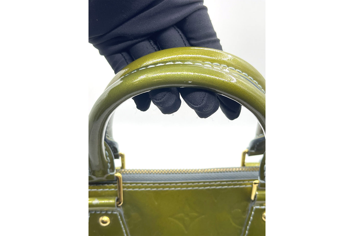 Louis Vuitton Alma Bb Olive Green Vernis Satchel