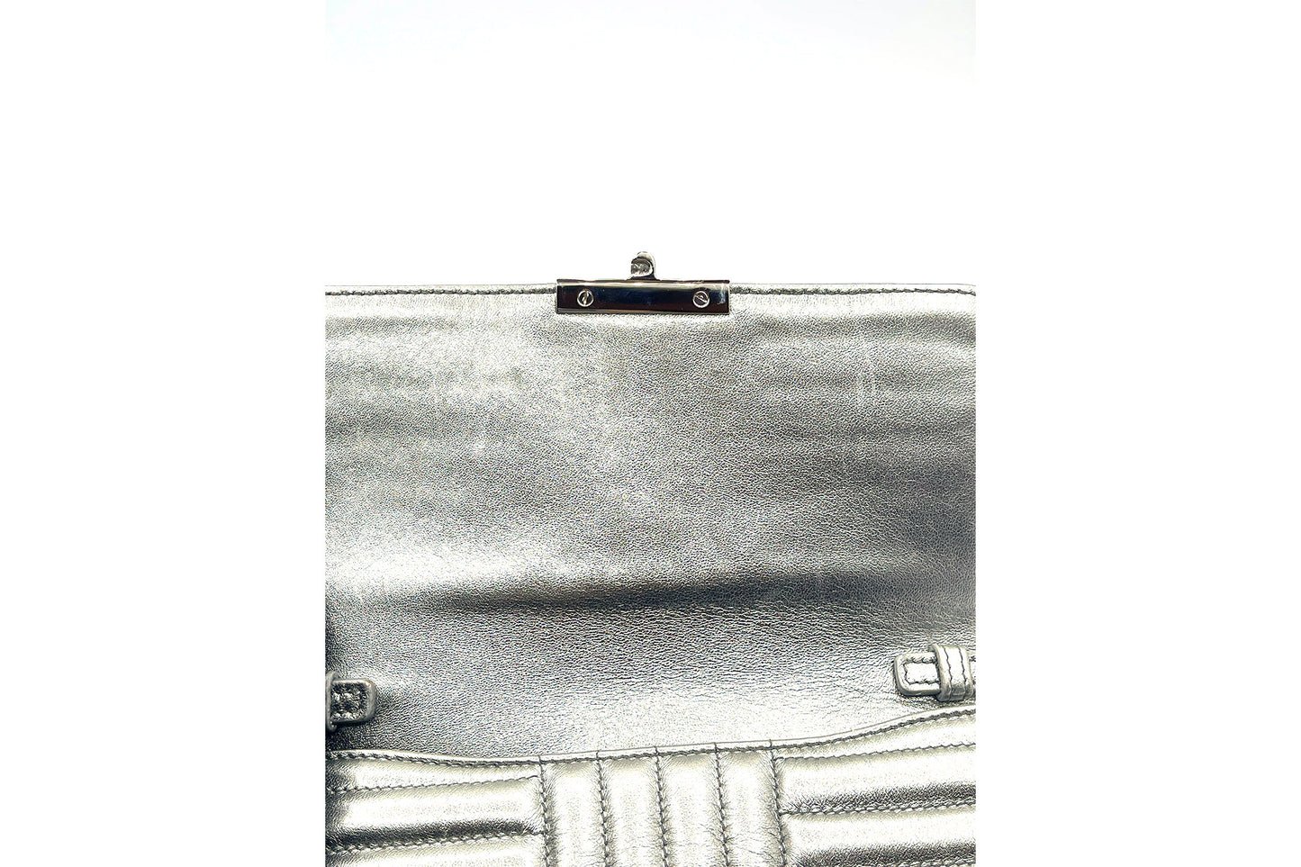 Prada Metallic Silver Diagramme Leather Flap Crossbody Bag
