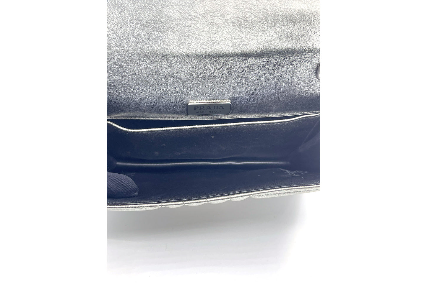 Prada Metallic Silver Diagramme Leather Flap Crossbody Bag