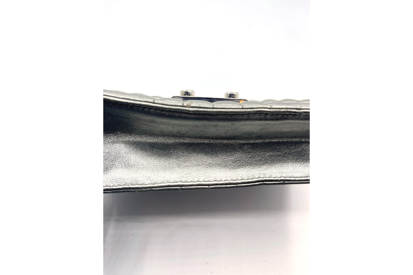 Prada Metallic Silver Diagramme Leather Flap Crossbody Bag