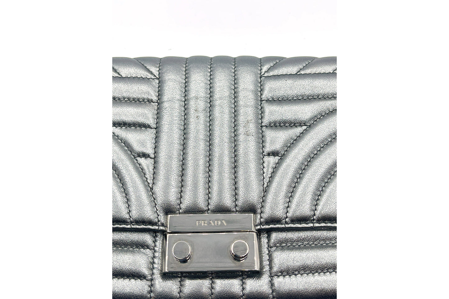Prada Metallic Silver Diagramme Leather Flap Crossbody Bag