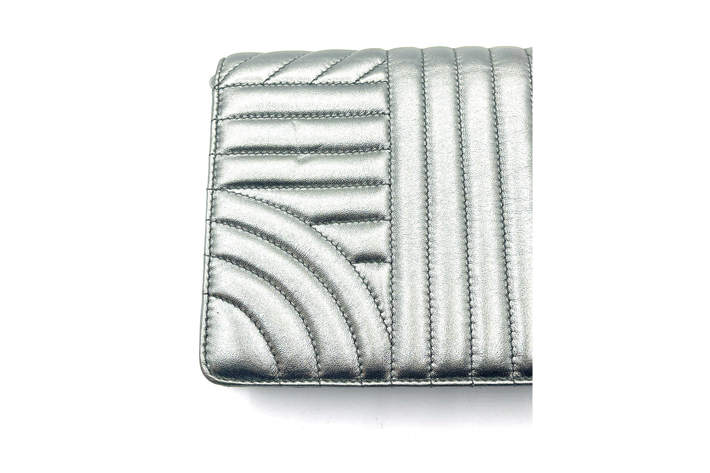 Prada Metallic Silver Diagramme Leather Flap Crossbody Bag