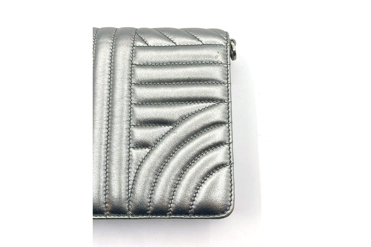 Prada Metallic Silver Diagramme Leather Flap Crossbody Bag