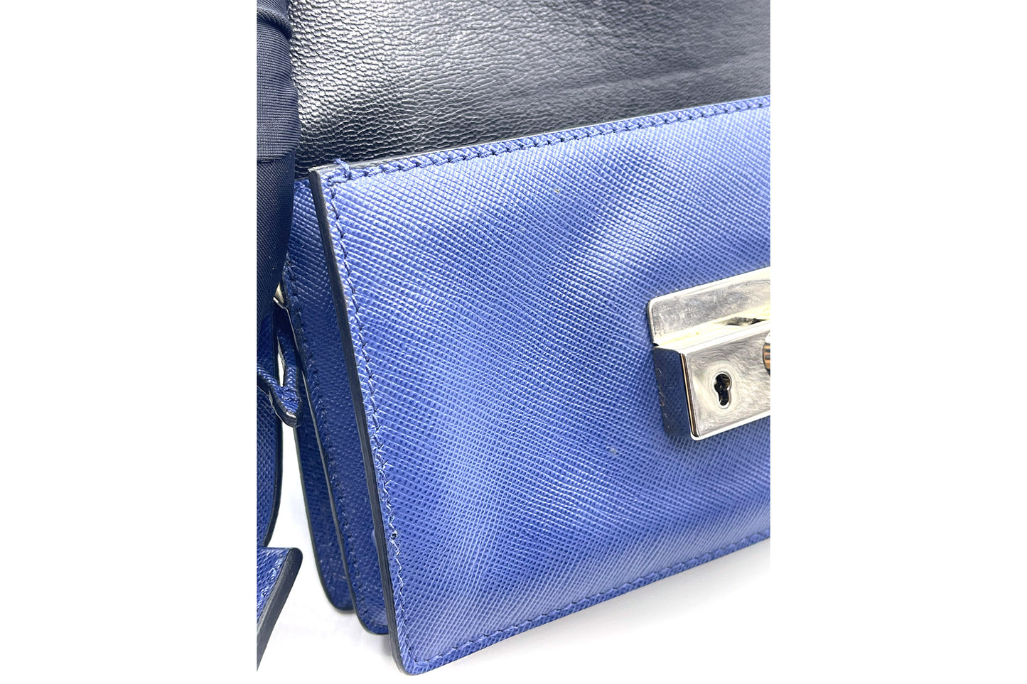 Prada Bluette Saffiano Lux Leather Mini Flap