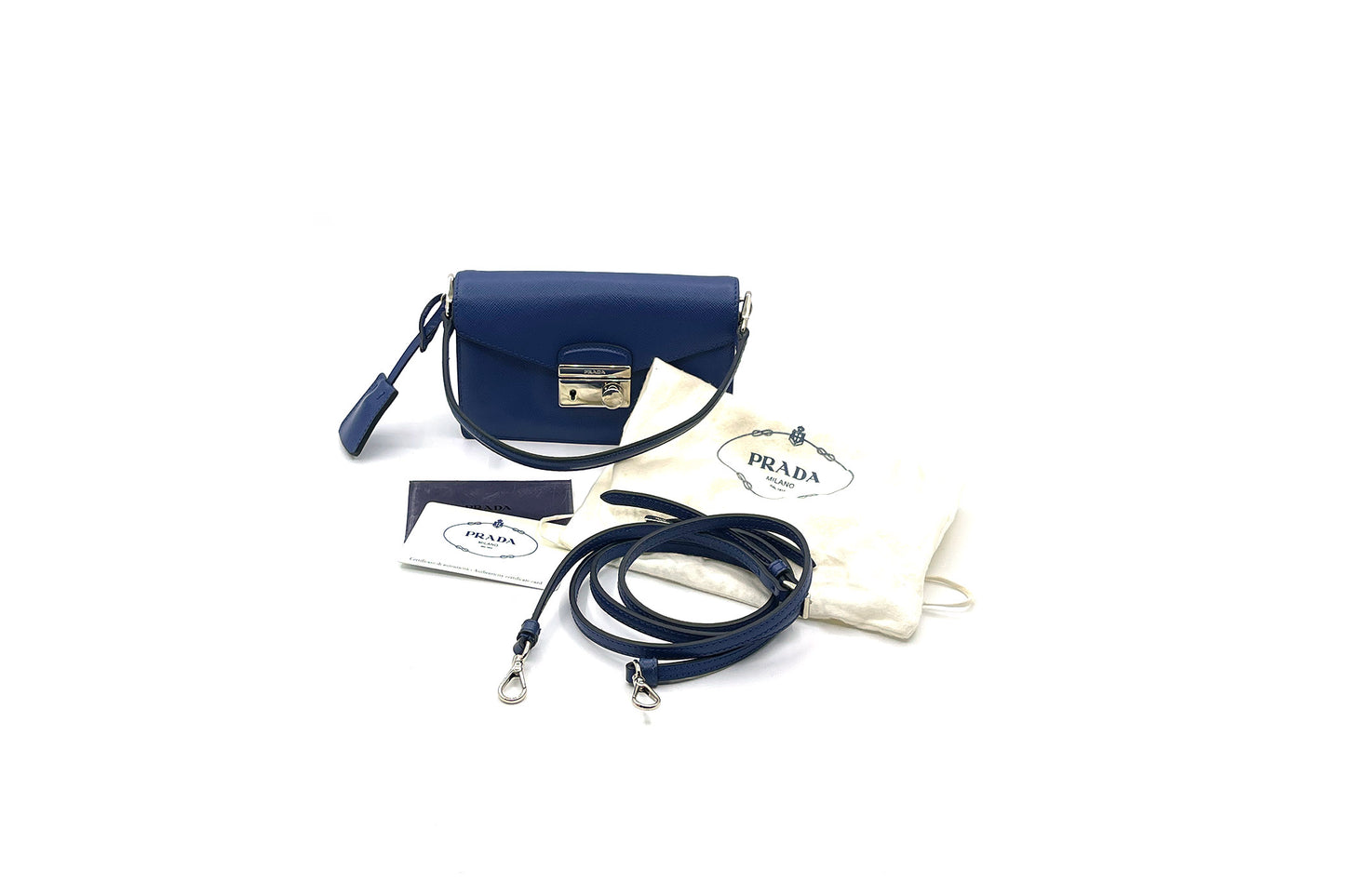 Prada Bluette Saffiano Lux Leather Mini Flap