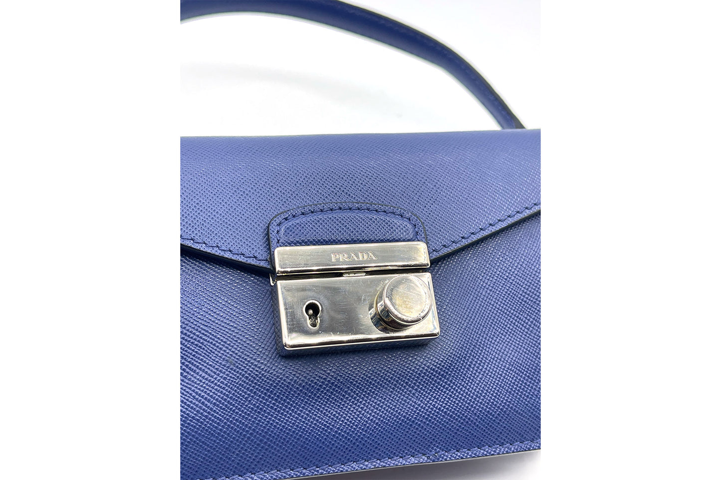 Prada Bluette Saffiano Lux Leather Mini Flap