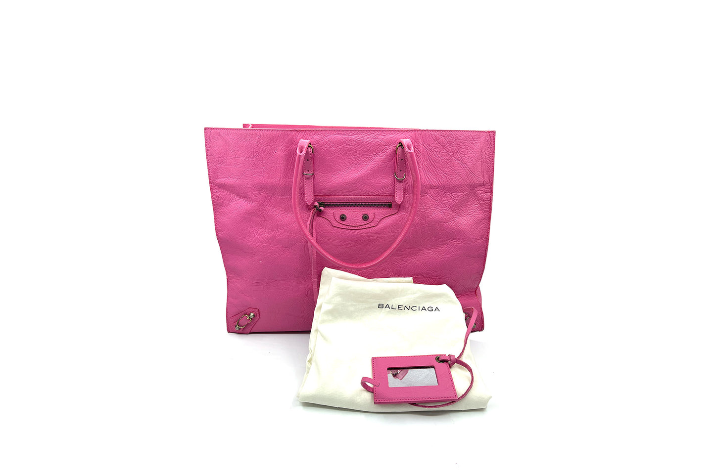 Balenciaga Papier A4 2013 Fleur Corrigee Laminee Pink Leather Tote