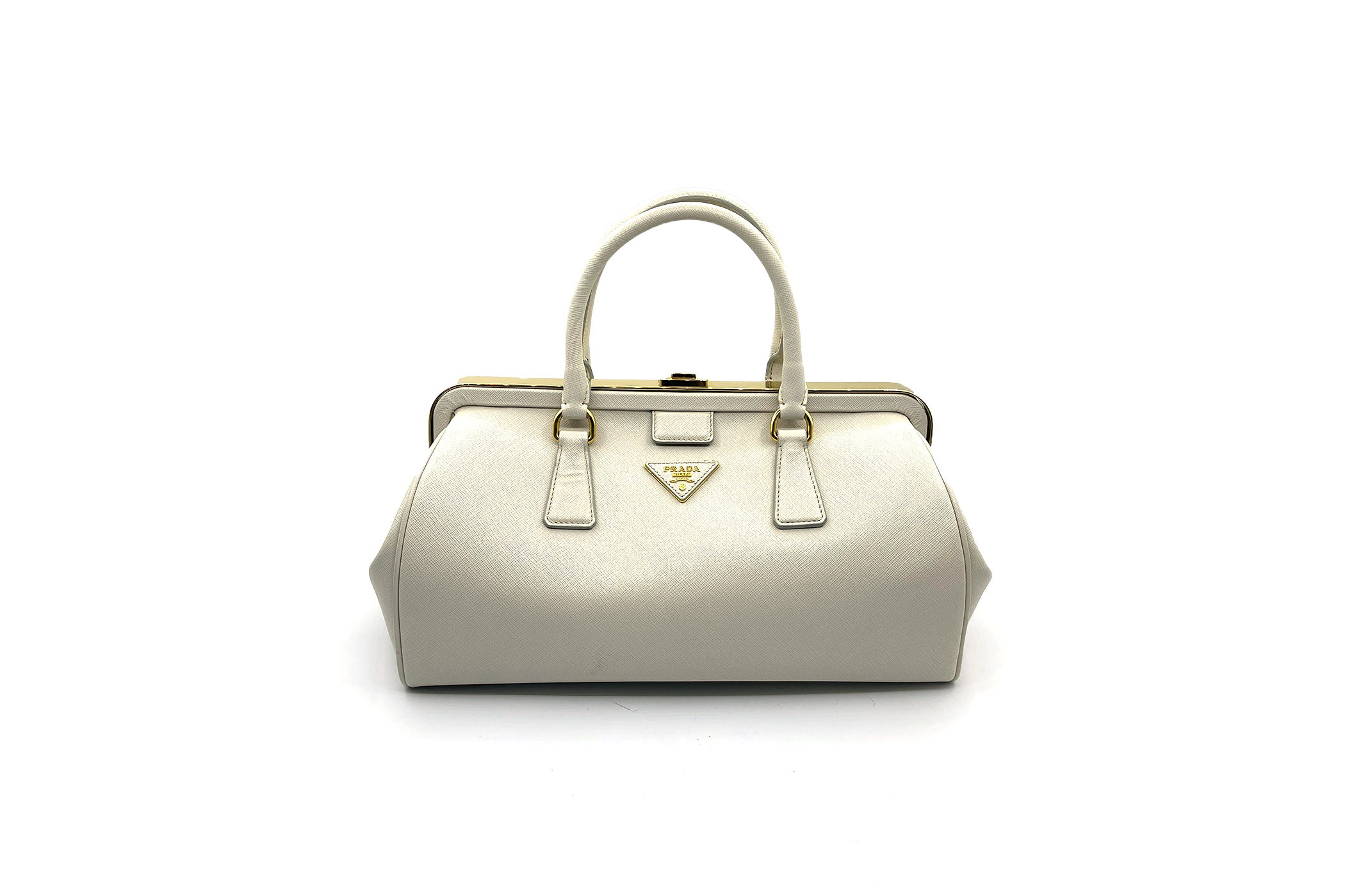 PRADA Saffiano Lux Bowling Bag Baltico Talco 1247494