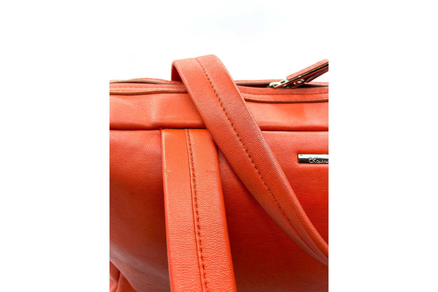 Calvin Klein Orange Calf Leather Boston Bag