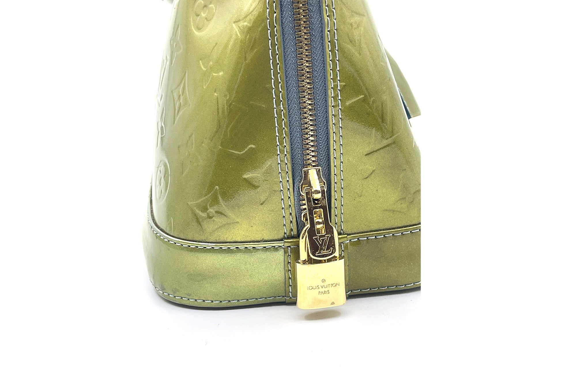Pre-owned Louis Vuitton Vert Olive Monogram Vernis Leather Alma Gm Bag In  Green