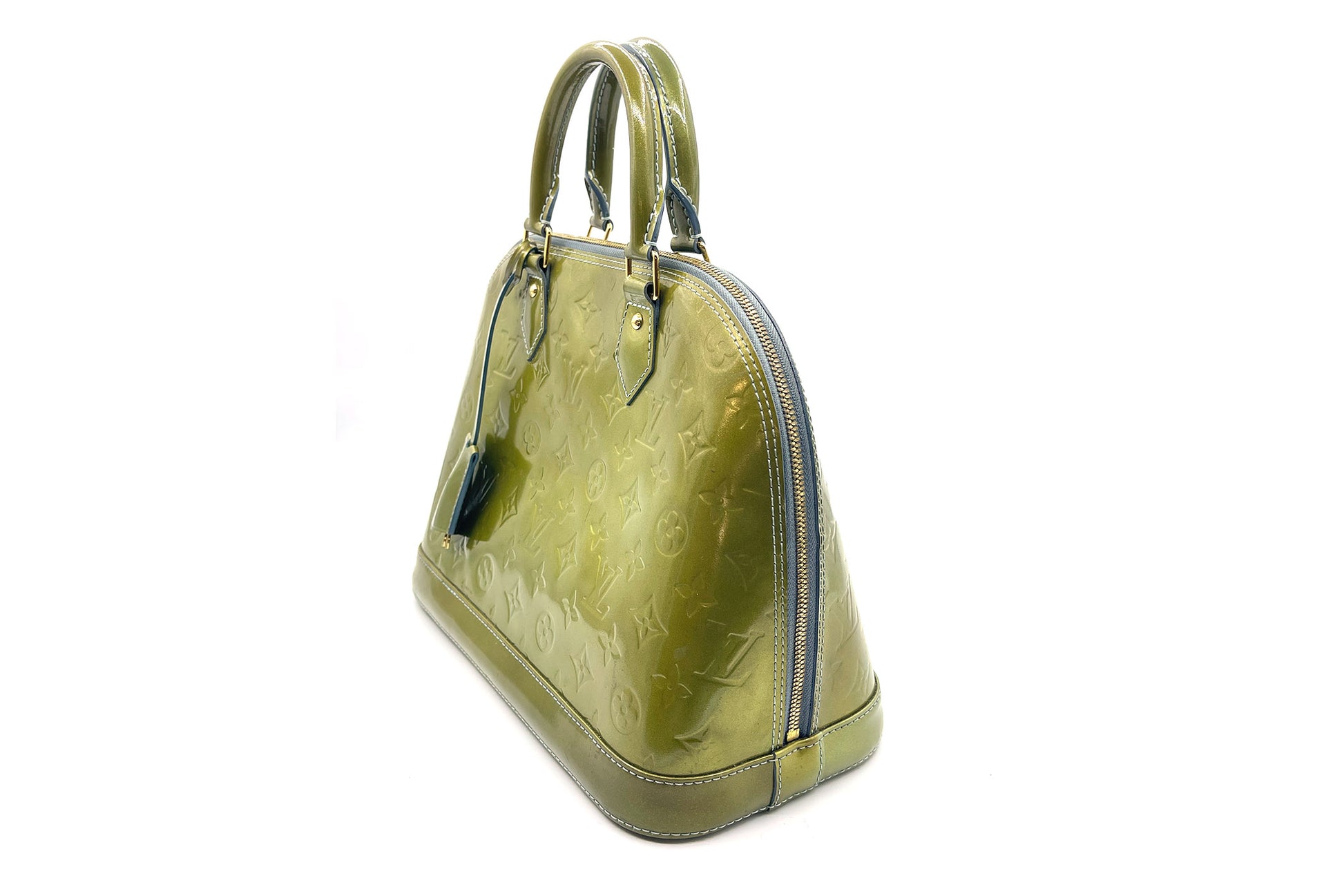 Pre-owned Louis Vuitton Vert Olive Monogram Vernis Leather Alma Gm Bag In  Green