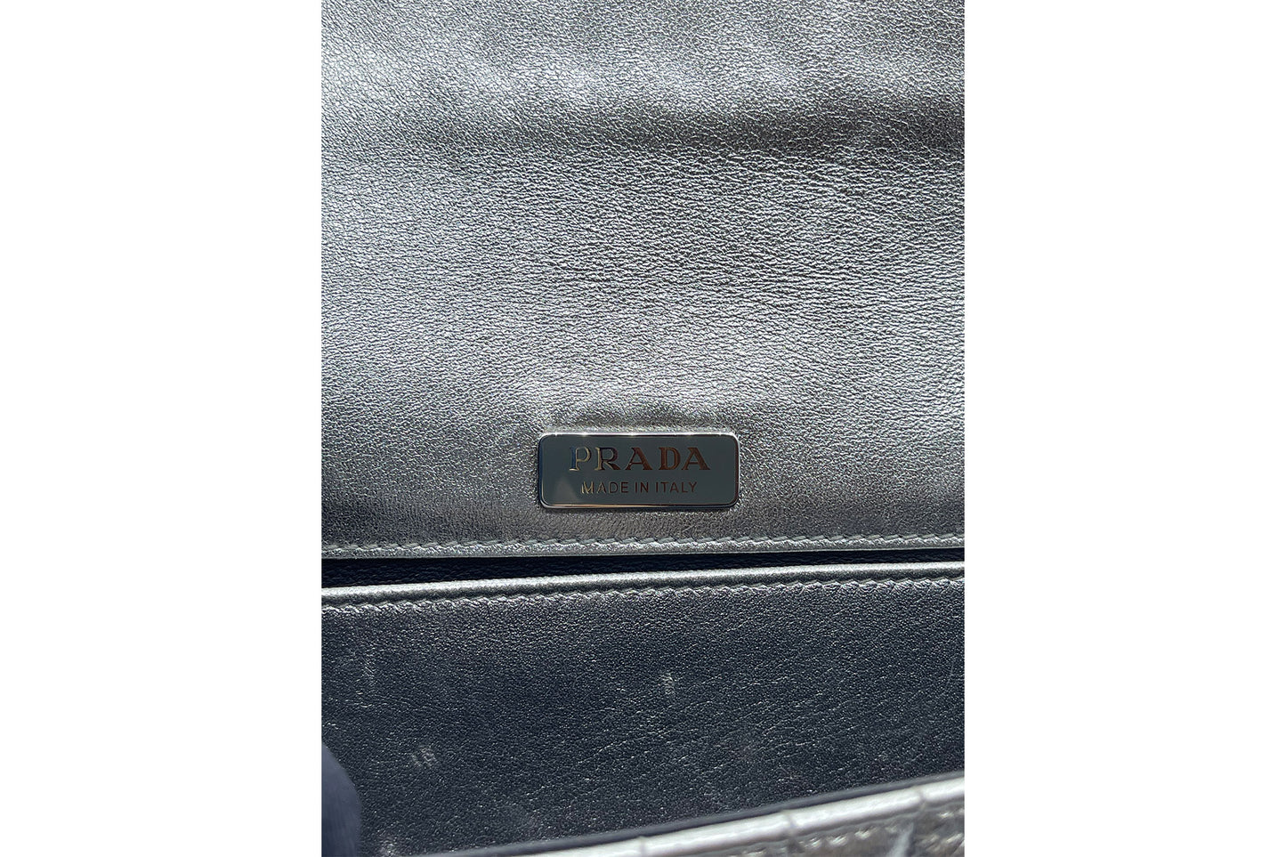 Prada Metallic Silver Diagramme Leather Flap Crossbody Bag