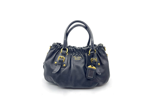 Prada Black Soft Calf Leather Shoulder Bag