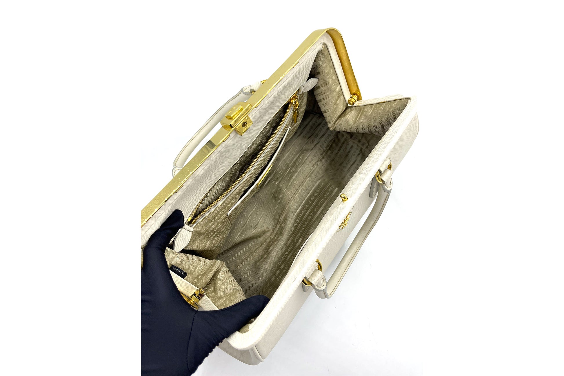 PRADA Saffiano Flap Shoulder Bag Talco 783116